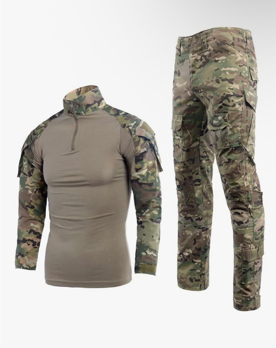 Treillis Militaire Homme Chemise de Manches Longues et Camouflage Pantalon Costume Uniforme pour Paintball Chasse Tir